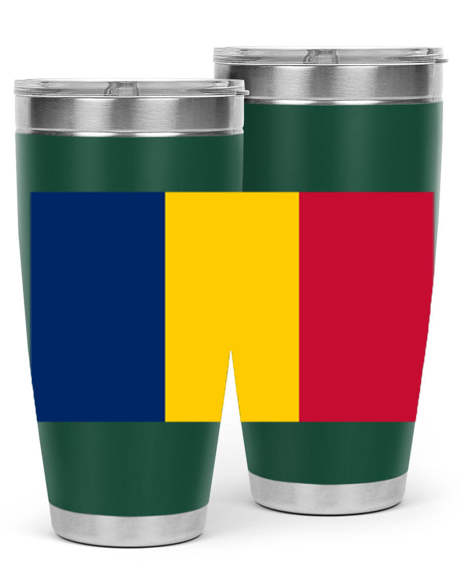 Chad 164# Tumbler featuring a vibrant flag design, made of stainless steel with a copper lining, ideal for hot and cold beverages.