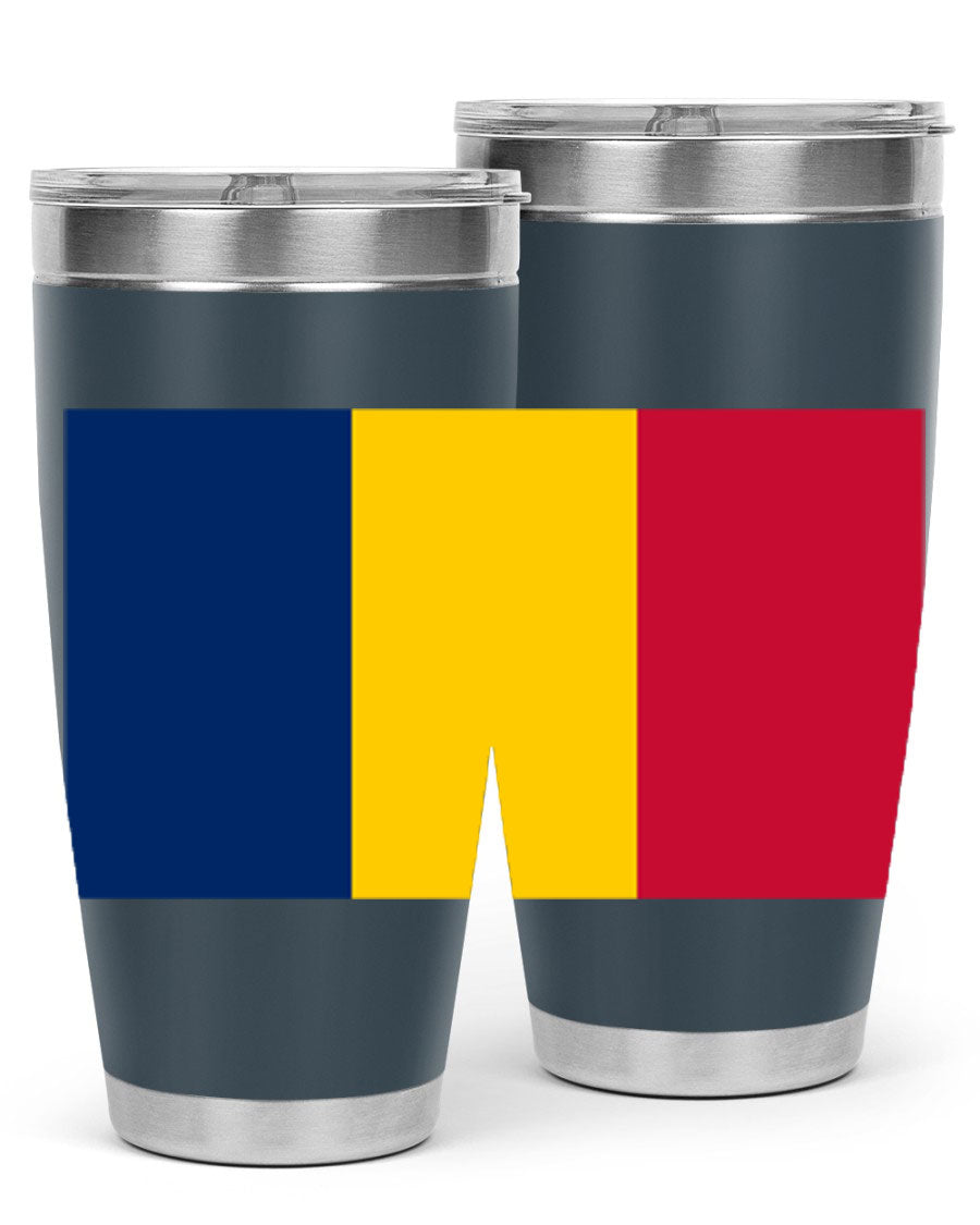 Chad 164# Tumbler featuring a vibrant flag design, made of stainless steel with a copper lining, ideal for hot and cold beverages.