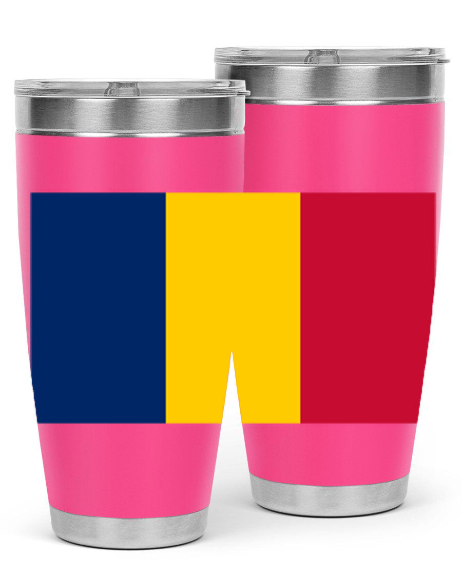 Chad 164# Tumbler featuring a vibrant flag design, made of stainless steel with a copper lining, ideal for hot and cold beverages.