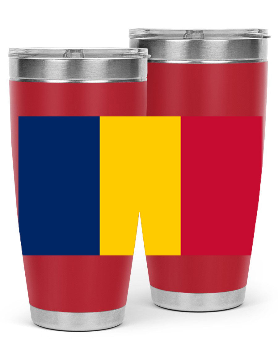 Chad 164# Tumbler featuring a vibrant flag design, made of stainless steel with a copper lining, ideal for hot and cold beverages.