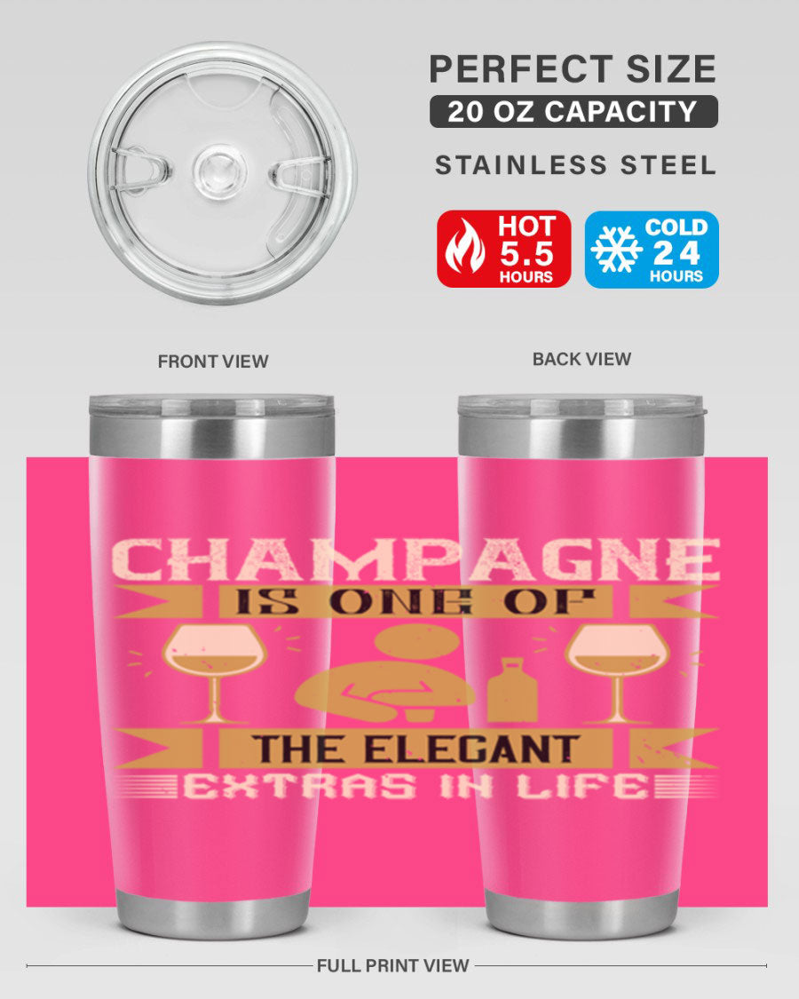 Elegant stainless steel champagne tumblers, 20oz and 30oz, with double wall vacuum insulation and drink-thru lid.