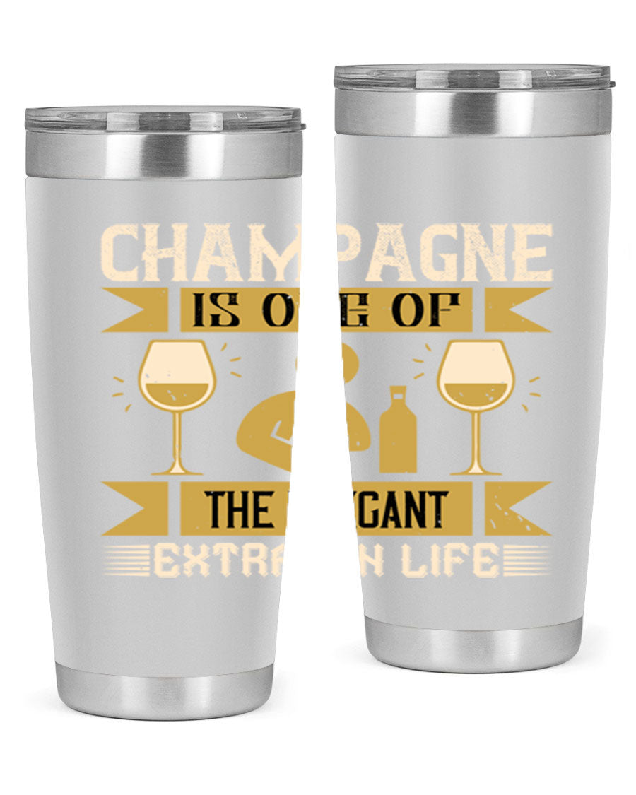Elegant stainless steel champagne tumblers, 20oz and 30oz, with double wall vacuum insulation and drink-thru lid.