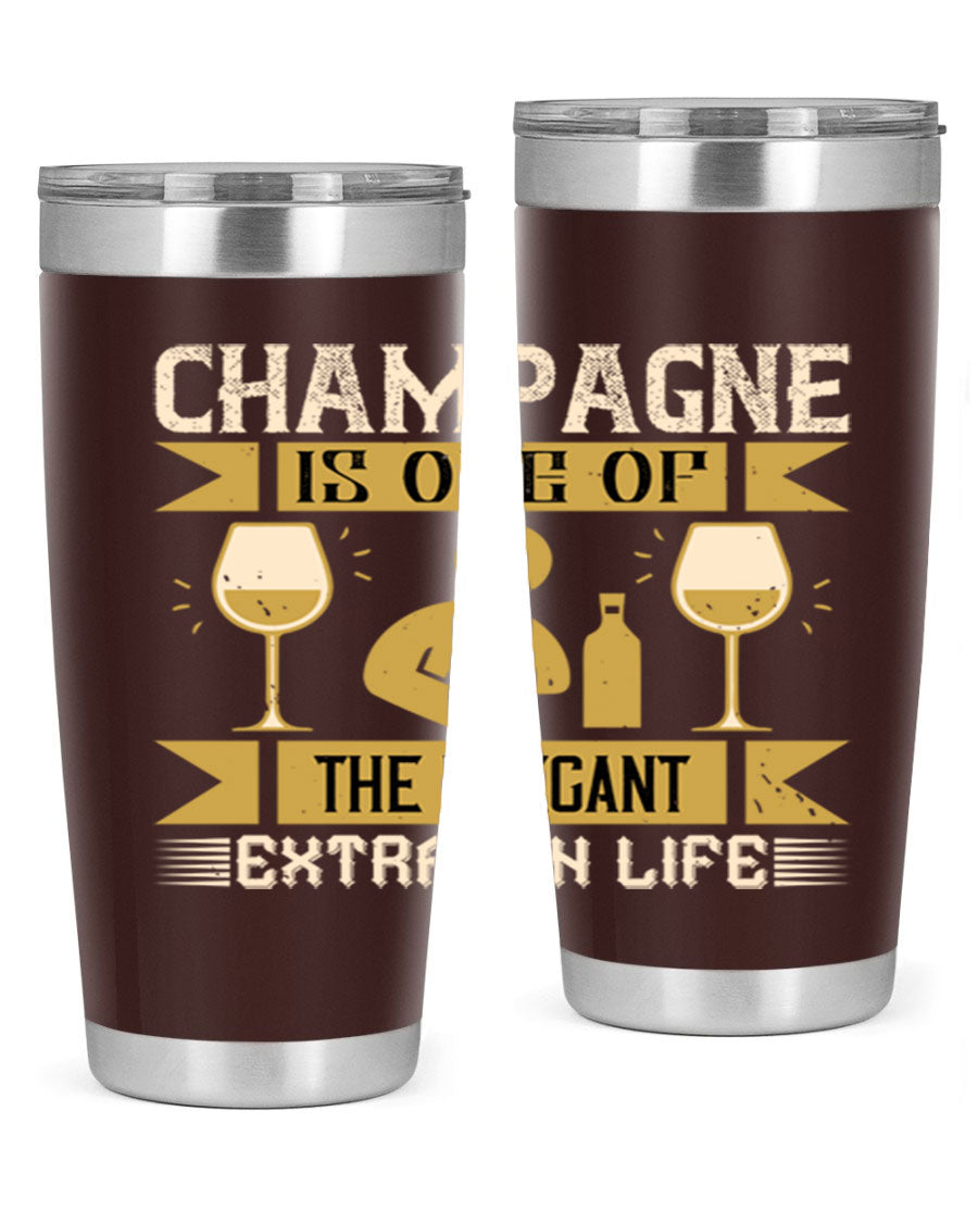 Elegant stainless steel champagne tumblers, 20oz and 30oz, with double wall vacuum insulation and drink-thru lid.
