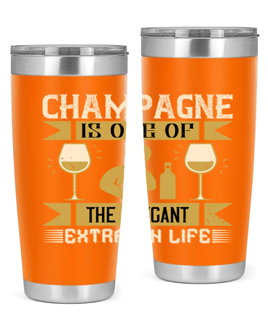 Elegant stainless steel champagne tumblers, 20oz and 30oz, with double wall vacuum insulation and drink-thru lid.