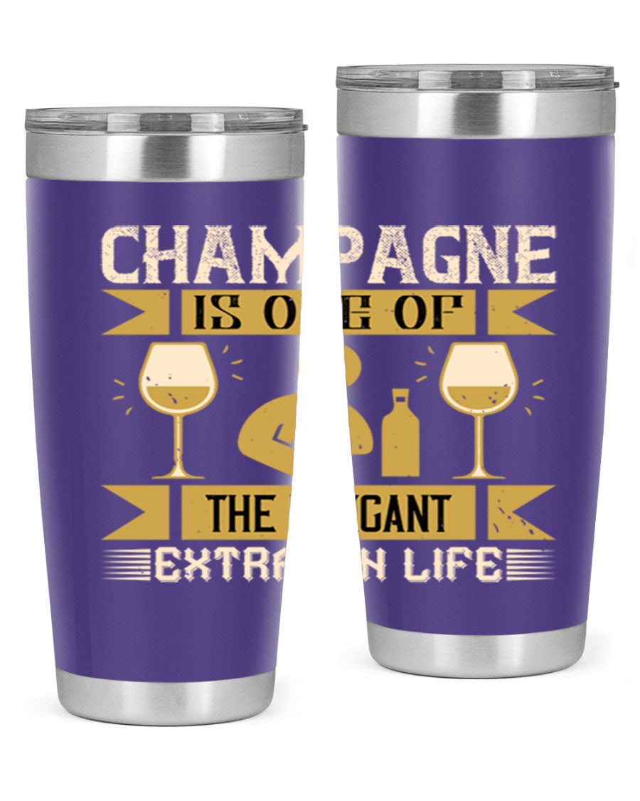 Elegant stainless steel champagne tumblers, 20oz and 30oz, with double wall vacuum insulation and drink-thru lid.