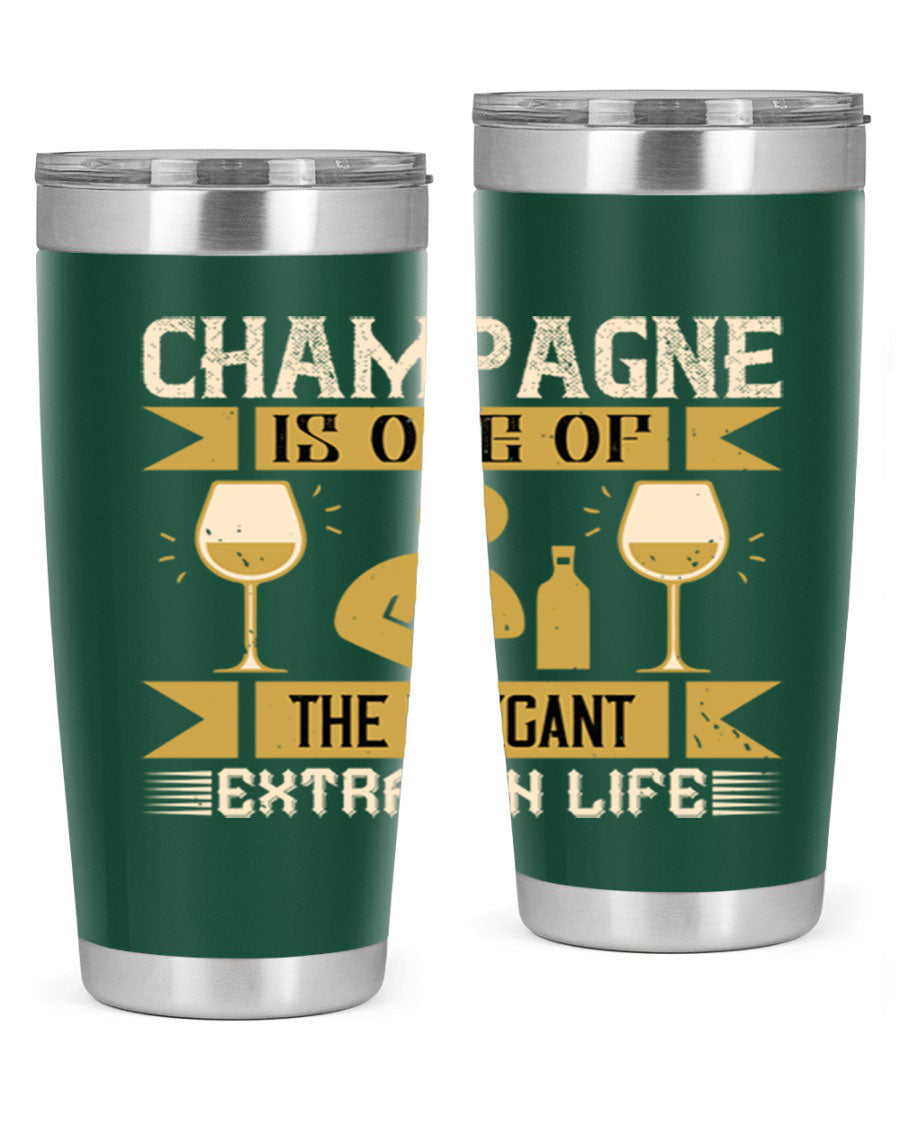 Elegant stainless steel champagne tumblers, 20oz and 30oz, with double wall vacuum insulation and drink-thru lid.