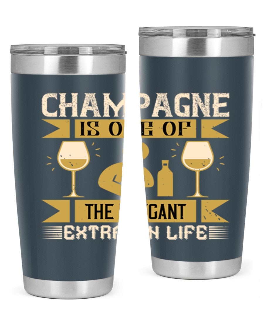 Elegant stainless steel champagne tumblers, 20oz and 30oz, with double wall vacuum insulation and drink-thru lid.