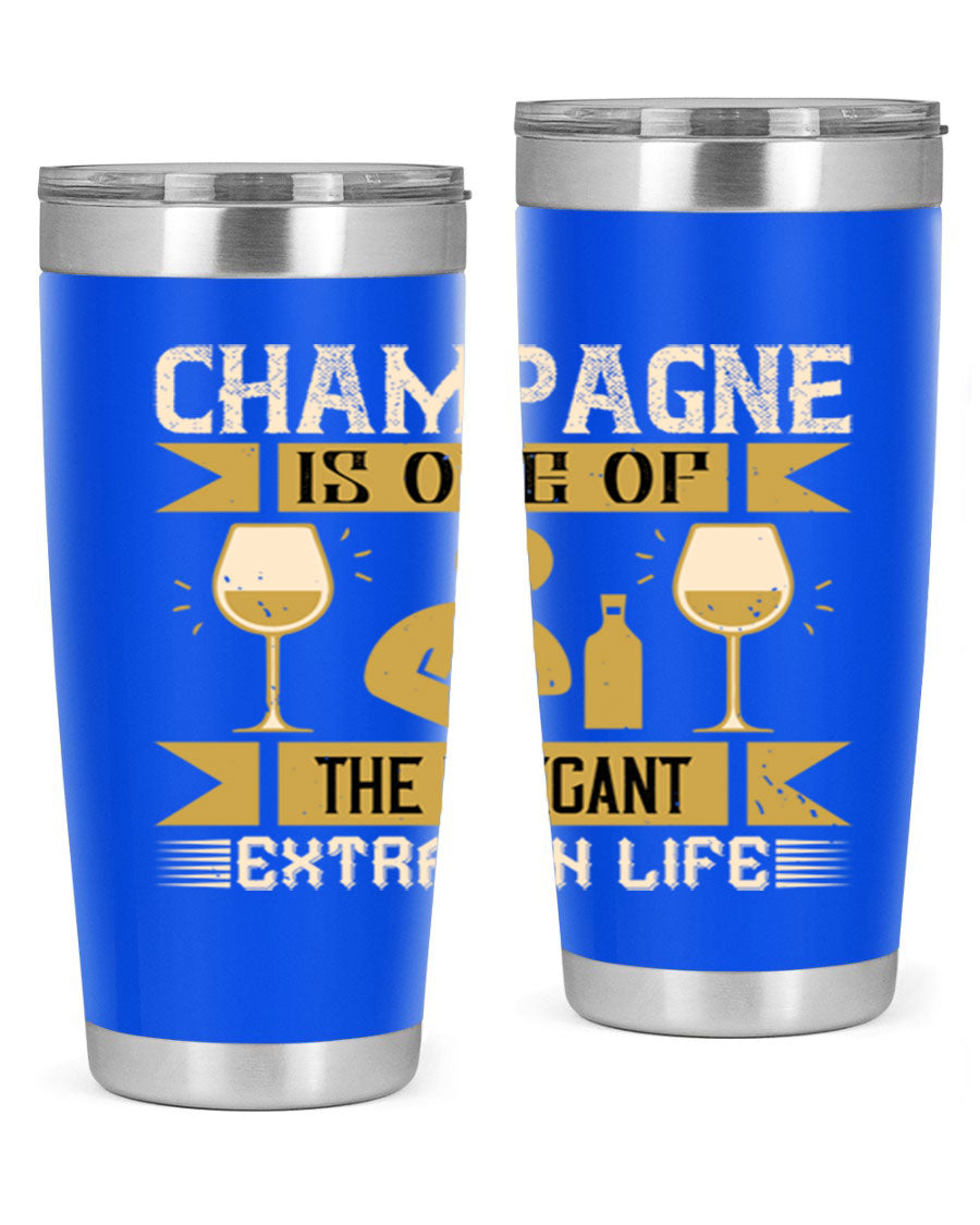 Elegant stainless steel champagne tumblers, 20oz and 30oz, with double wall vacuum insulation and drink-thru lid.