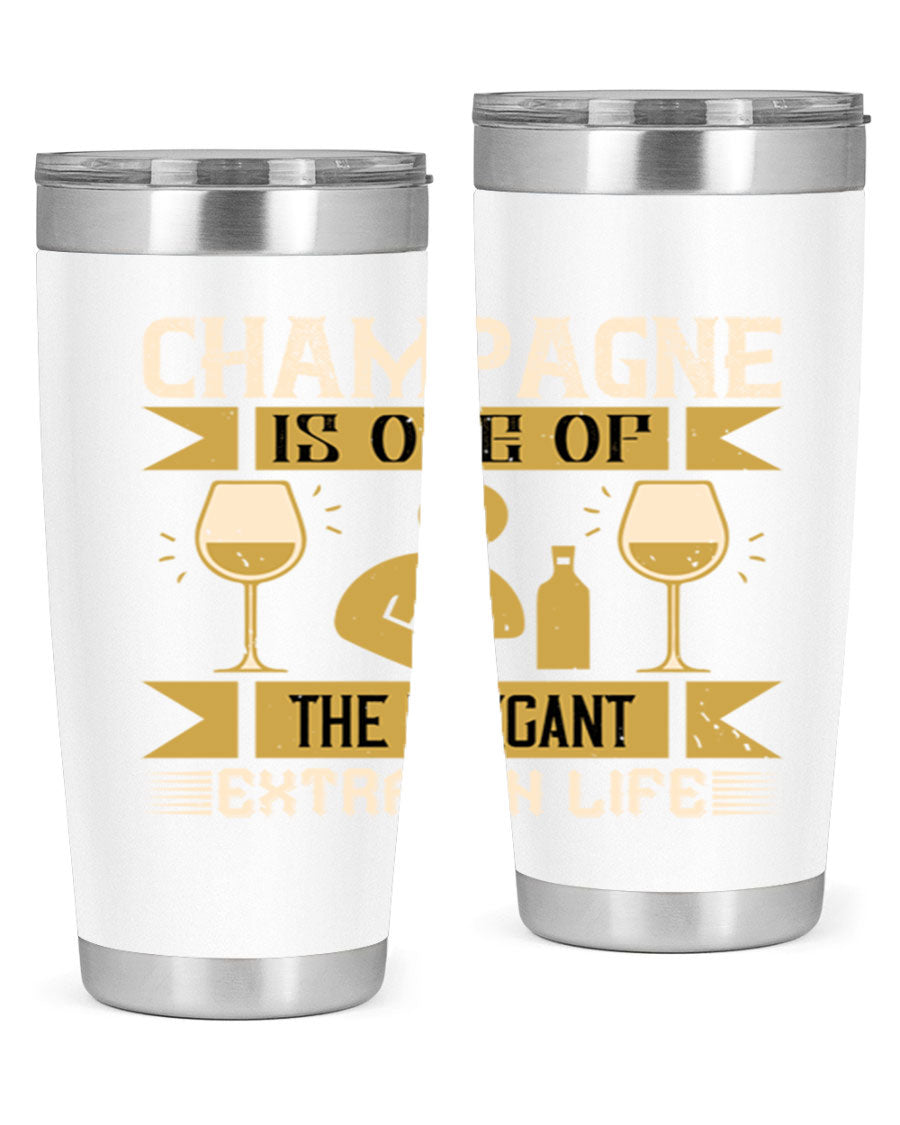 Elegant stainless steel champagne tumblers, 20oz and 30oz, with double wall vacuum insulation and drink-thru lid.