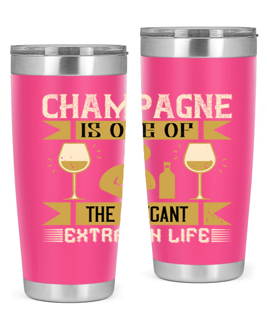 Elegant stainless steel champagne tumblers, 20oz and 30oz, with double wall vacuum insulation and drink-thru lid.