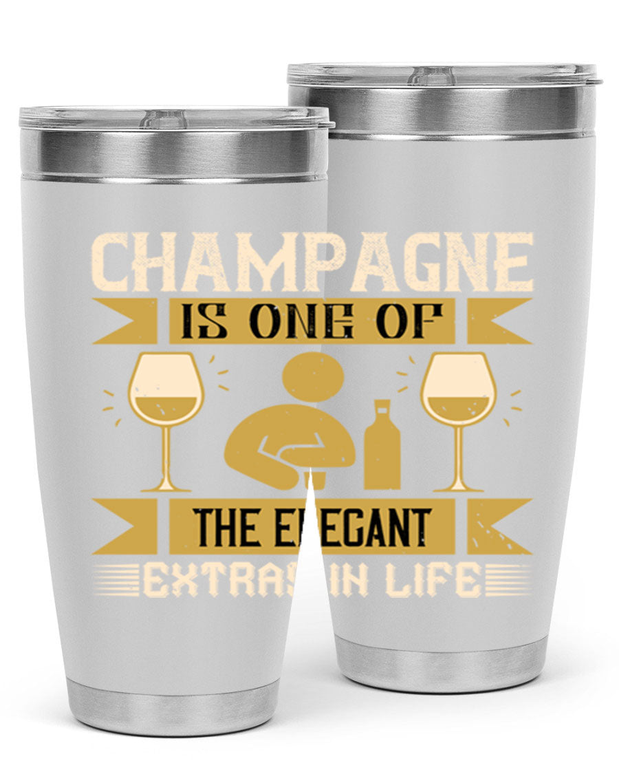 Elegant stainless steel champagne tumblers, 20oz and 30oz, with double wall vacuum insulation and drink-thru lid.
