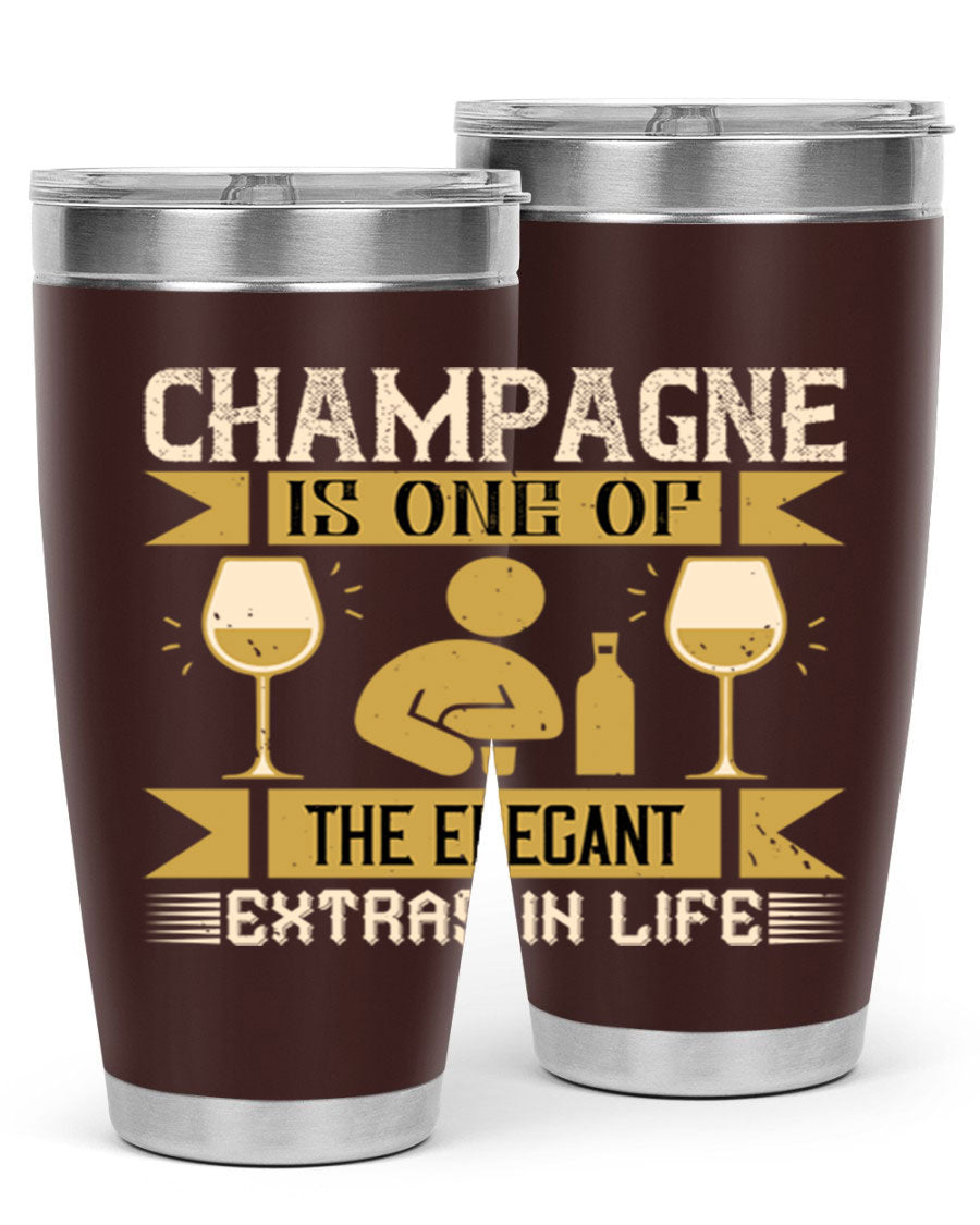 Elegant stainless steel champagne tumblers, 20oz and 30oz, with double wall vacuum insulation and drink-thru lid.