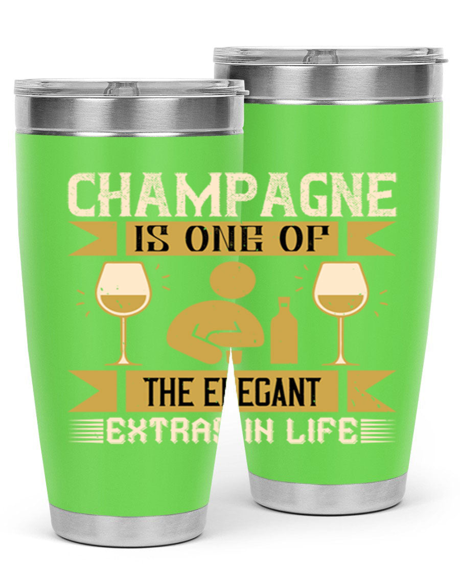 Elegant stainless steel champagne tumblers, 20oz and 30oz, with double wall vacuum insulation and drink-thru lid.