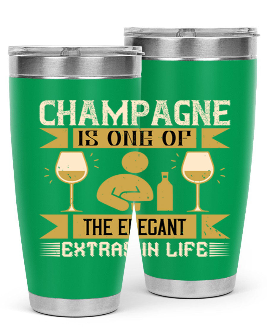 Elegant stainless steel champagne tumblers, 20oz and 30oz, with double wall vacuum insulation and drink-thru lid.