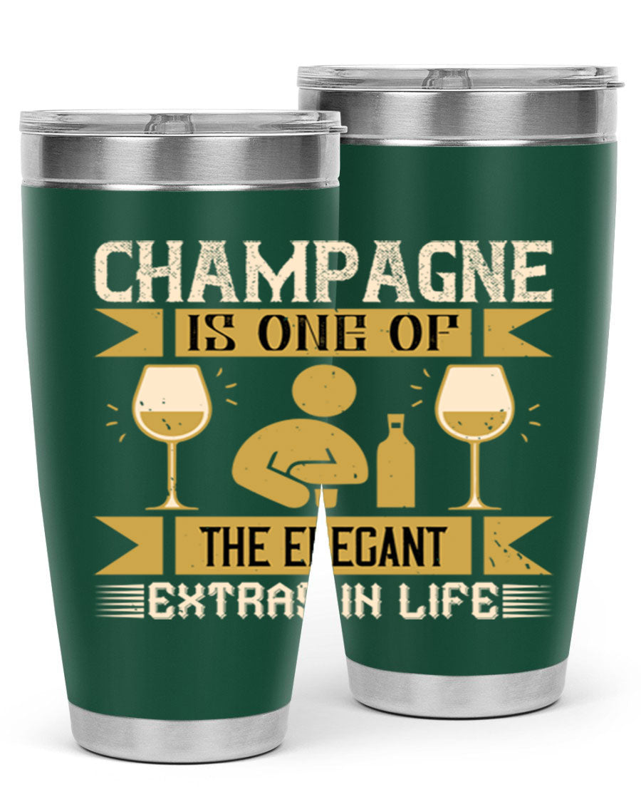 Elegant stainless steel champagne tumblers, 20oz and 30oz, with double wall vacuum insulation and drink-thru lid.