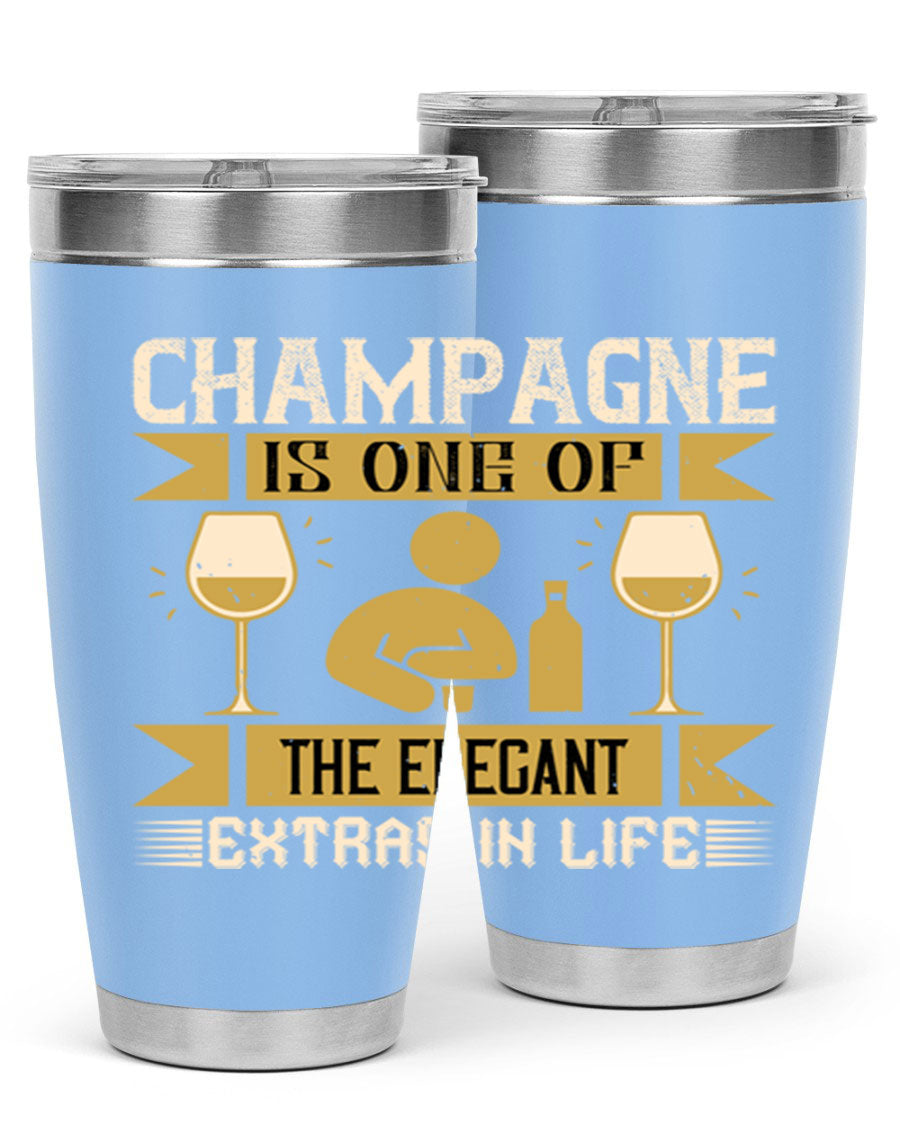 Elegant stainless steel champagne tumblers, 20oz and 30oz, with double wall vacuum insulation and drink-thru lid.