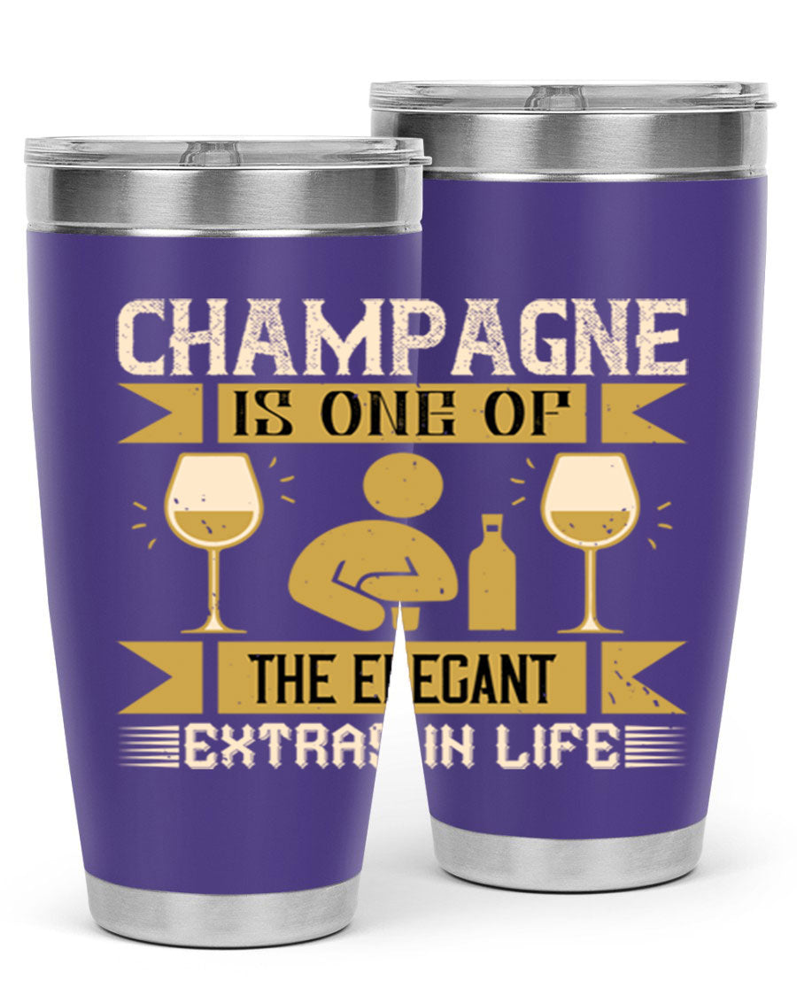 Elegant stainless steel champagne tumblers, 20oz and 30oz, with double wall vacuum insulation and drink-thru lid.