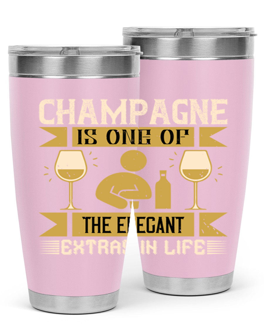 Elegant stainless steel champagne tumblers, 20oz and 30oz, with double wall vacuum insulation and drink-thru lid.