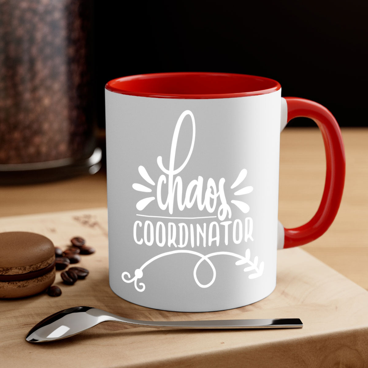Chaos Coordinator 3# Mug with colored handle and glossy finish, available in multiple colors and sizes.
