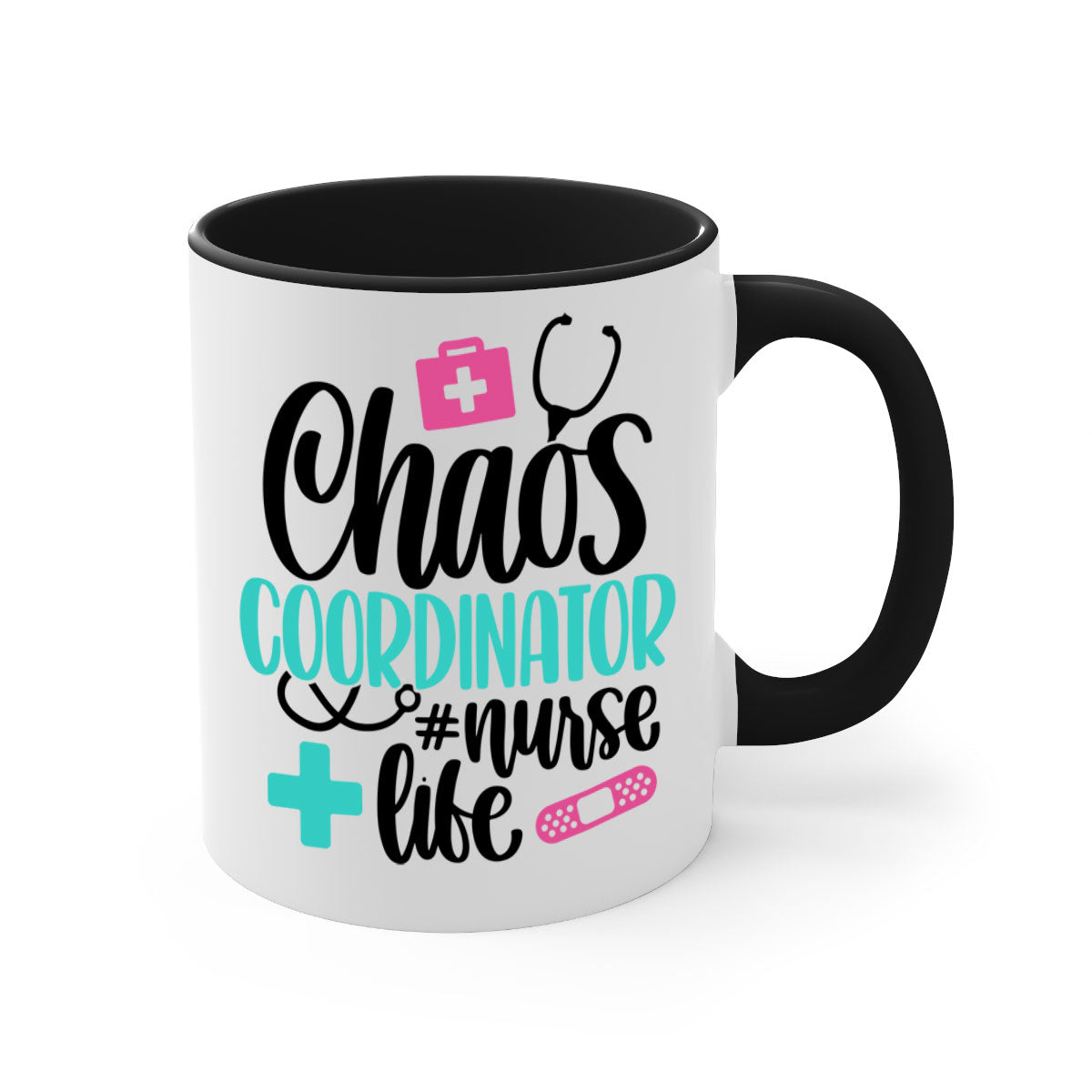Chaos Coordinator Nurse Life Style Mug with colorful handle and glossy finish, available in multiple colors and sizes.