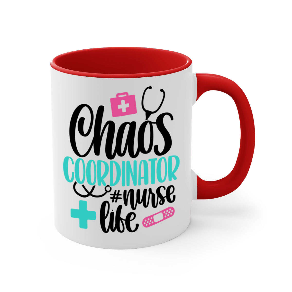 Chaos Coordinator Nurse Life Style Mug with colorful handle and glossy finish, available in multiple colors and sizes.