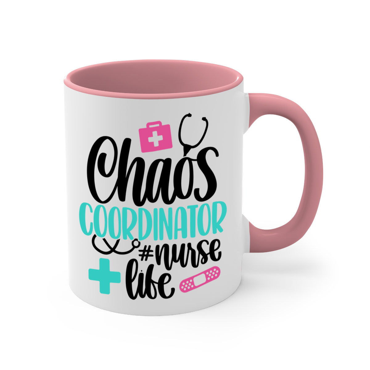 Chaos Coordinator Nurse Life Style Mug with colorful handle and glossy finish, available in multiple colors and sizes.