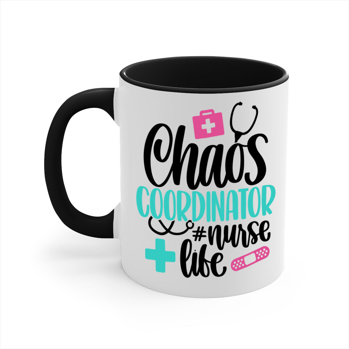 Chaos Coordinator Nurse Life Style Mug with colorful handle and glossy finish, available in multiple colors and sizes.