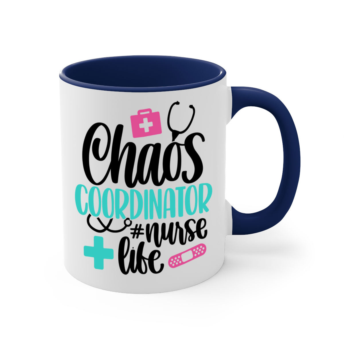 Chaos Coordinator Nurse Life Style Mug with colorful handle and glossy finish, available in multiple colors and sizes.