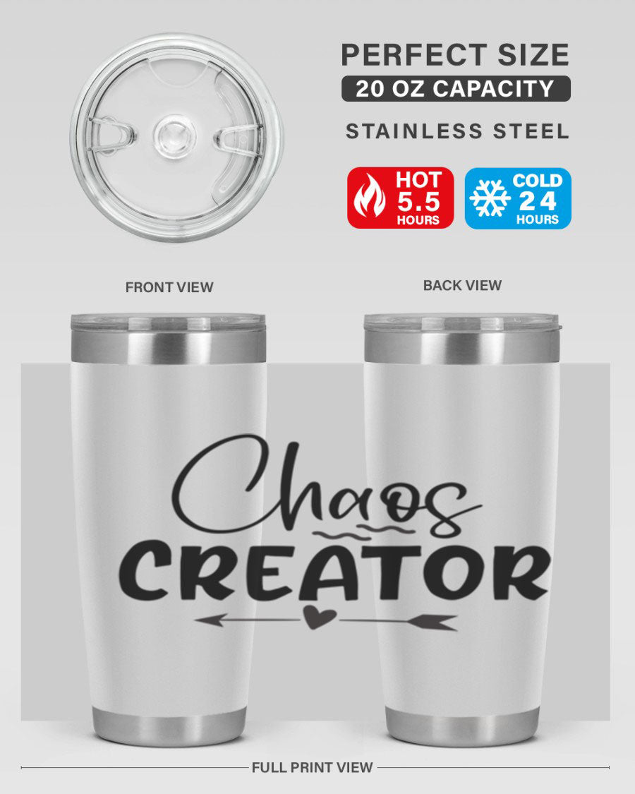 Chaos Creator Style 271# baby tumbler in stainless steel with a drink-thru lid, showcasing its sleek design and double wall vacuum insulation.