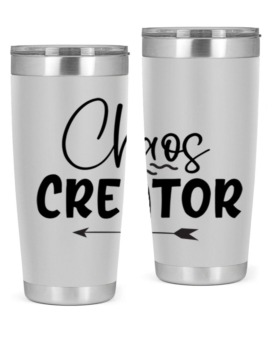 Chaos Creator Style 271# baby tumbler in stainless steel with a drink-thru lid, showcasing its sleek design and double wall vacuum insulation.