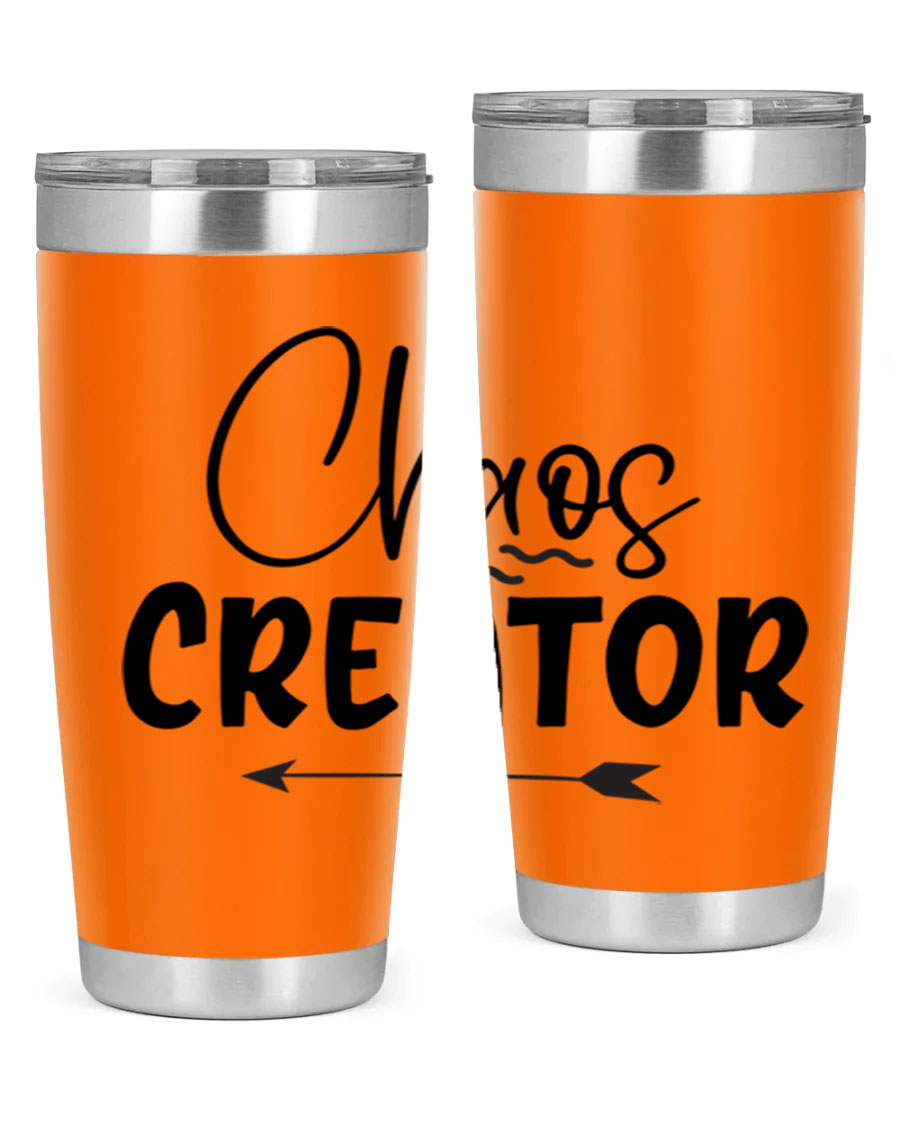Chaos Creator Style 271# baby tumbler in stainless steel with a drink-thru lid, showcasing its sleek design and double wall vacuum insulation.