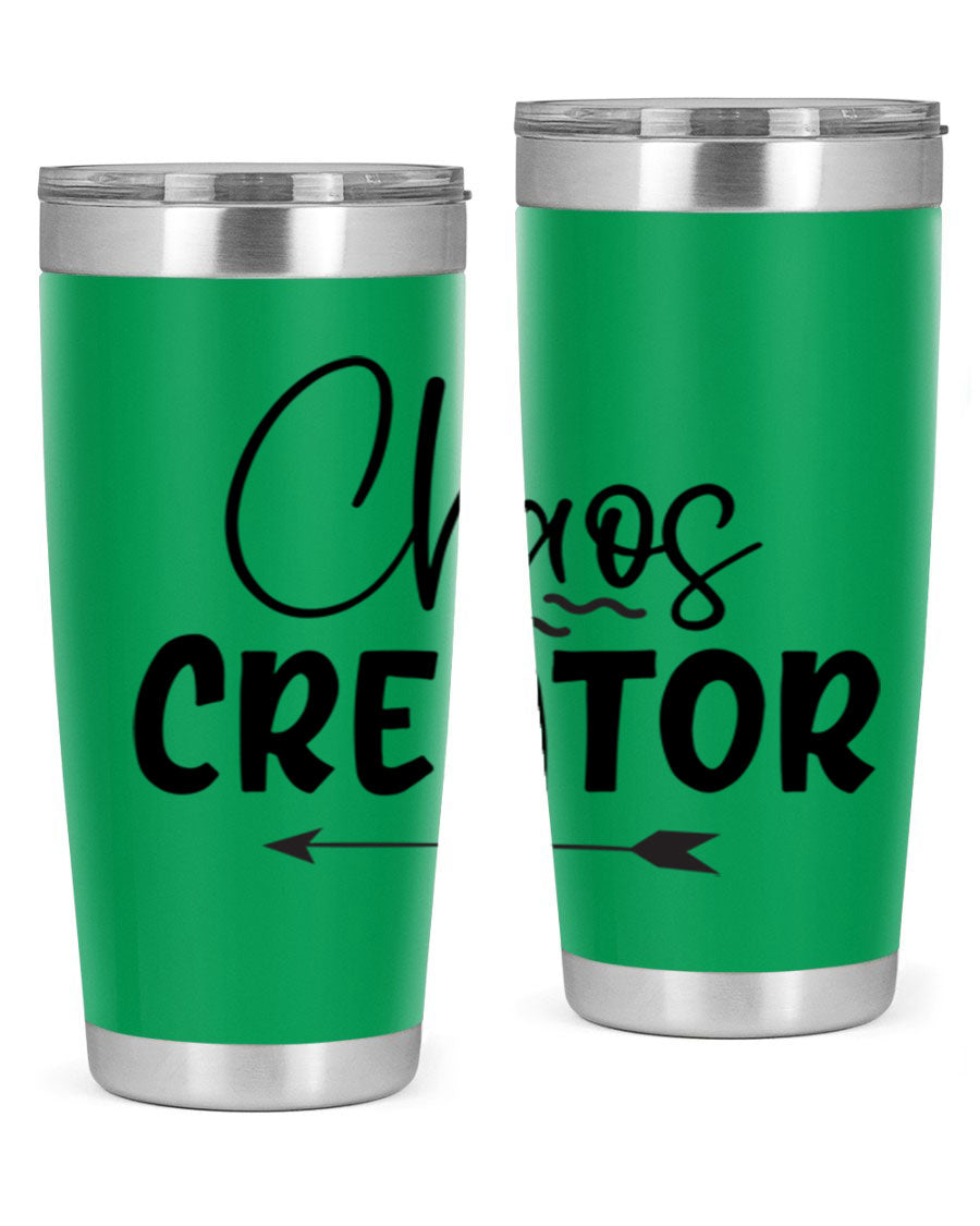 Chaos Creator Style 271# baby tumbler in stainless steel with a drink-thru lid, showcasing its sleek design and double wall vacuum insulation.