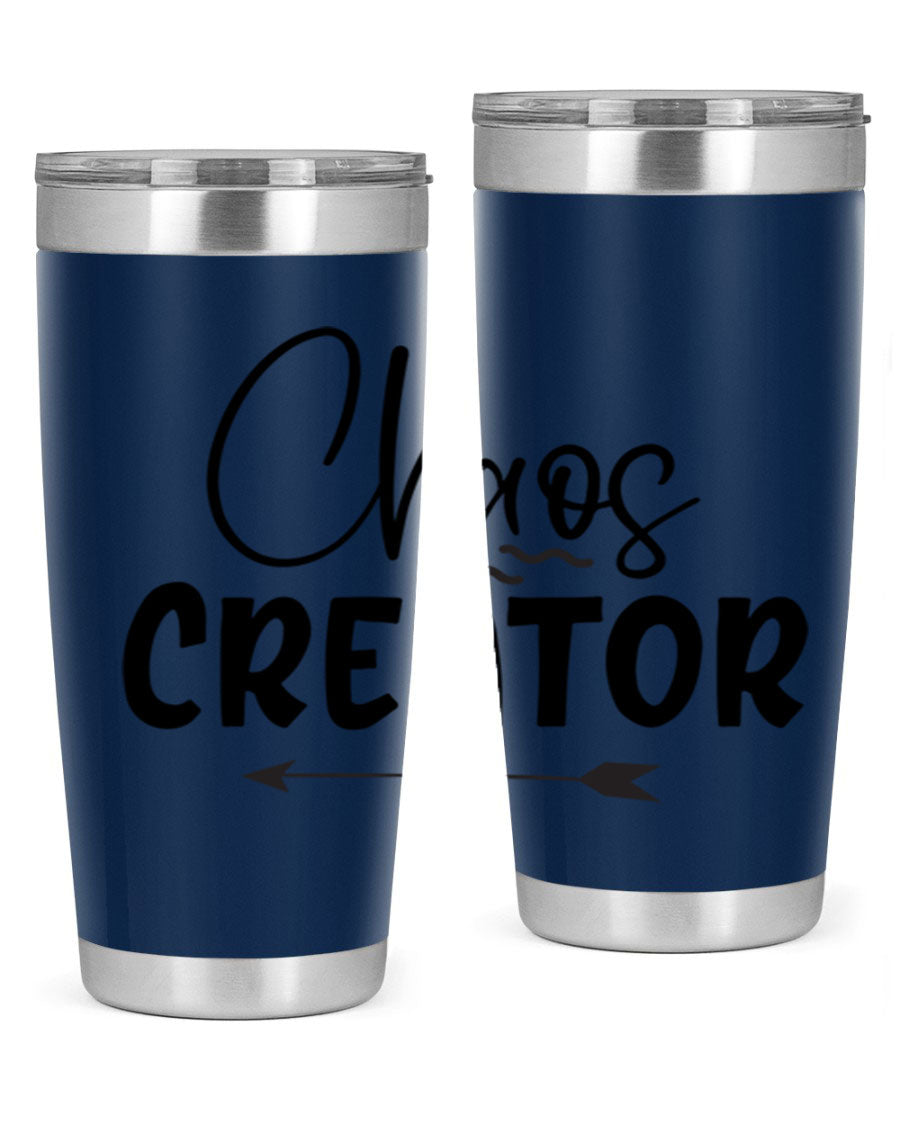 Chaos Creator Style 271# baby tumbler in stainless steel with a drink-thru lid, showcasing its sleek design and double wall vacuum insulation.