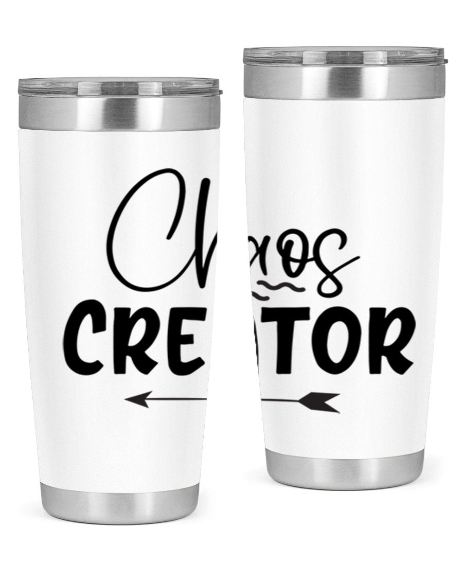 Chaos Creator Style 271# baby tumbler in stainless steel with a drink-thru lid, showcasing its sleek design and double wall vacuum insulation.