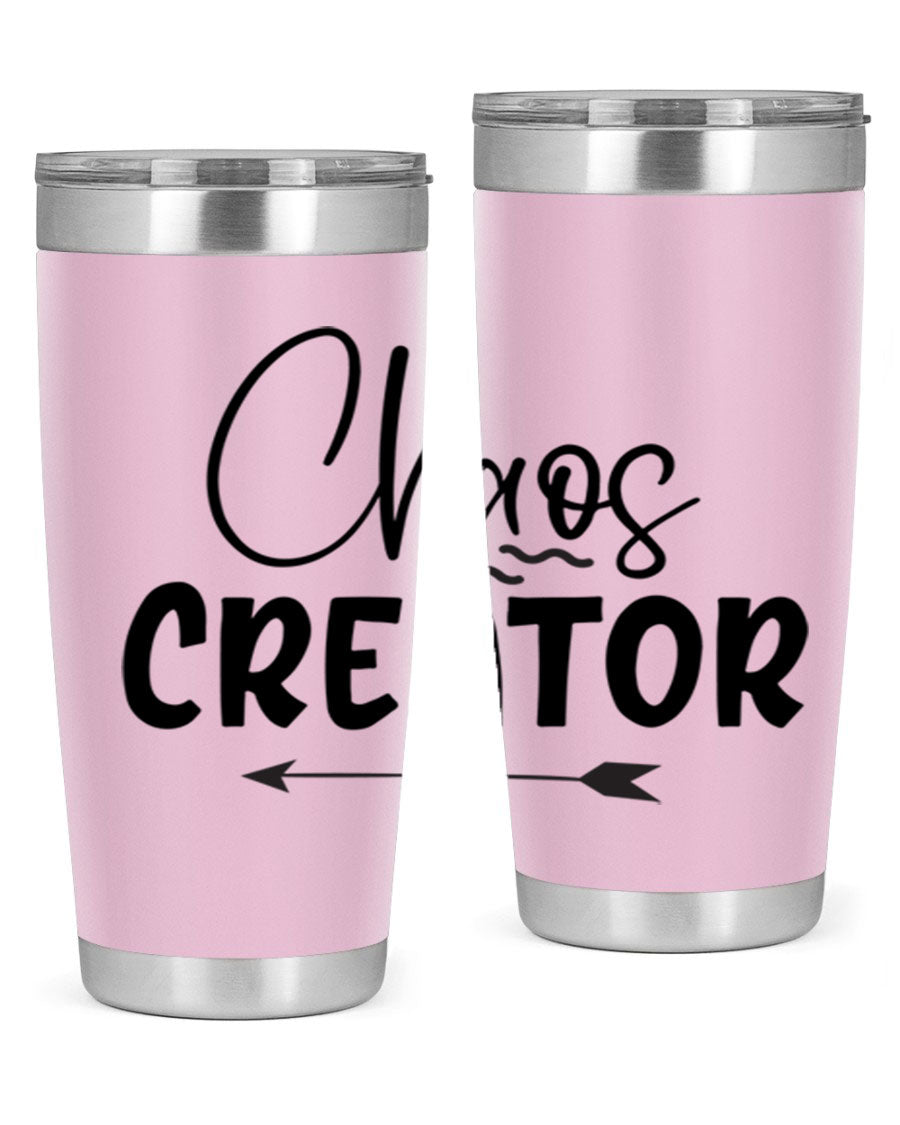 Chaos Creator Style 271# baby tumbler in stainless steel with a drink-thru lid, showcasing its sleek design and double wall vacuum insulation.