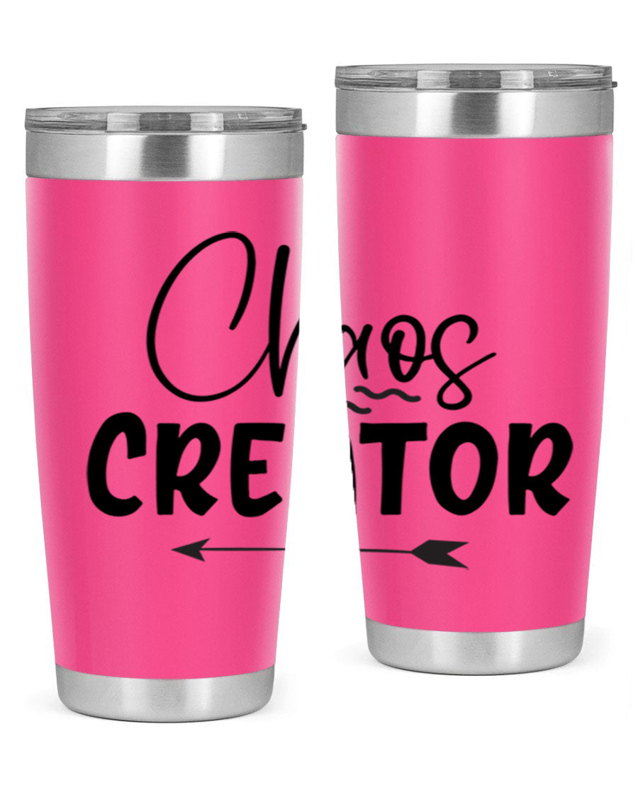 Chaos Creator Style 271# baby tumbler in stainless steel with a drink-thru lid, showcasing its sleek design and double wall vacuum insulation.