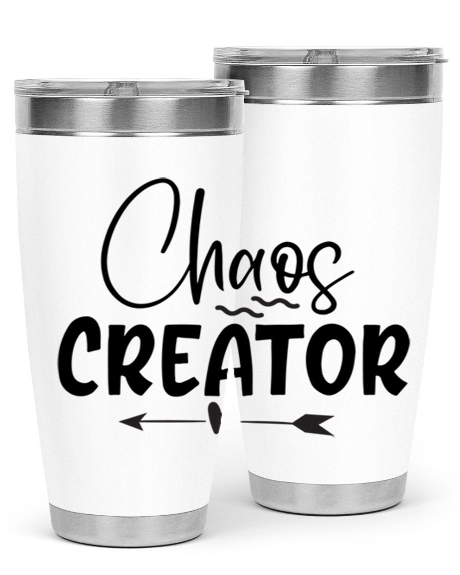 Chaos Creator Style 271# baby tumbler in stainless steel with a drink-thru lid, showcasing its sleek design and double wall vacuum insulation.
