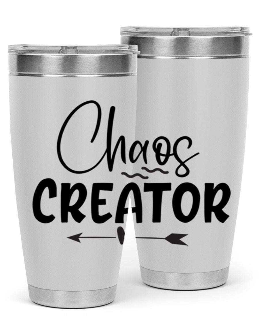 Chaos Creator Style 271# baby tumbler in stainless steel with a drink-thru lid, showcasing its sleek design and double wall vacuum insulation.