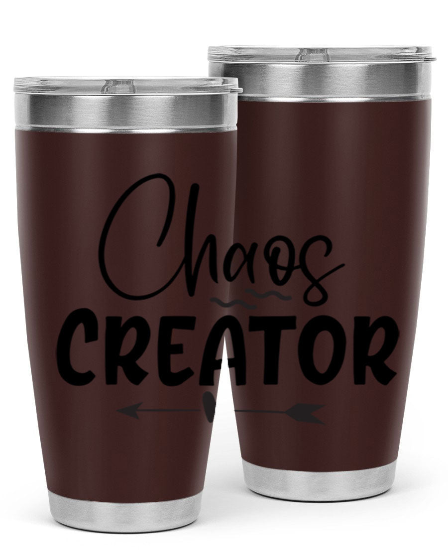 Chaos Creator Style 271# baby tumbler in stainless steel with a drink-thru lid, showcasing its sleek design and double wall vacuum insulation.