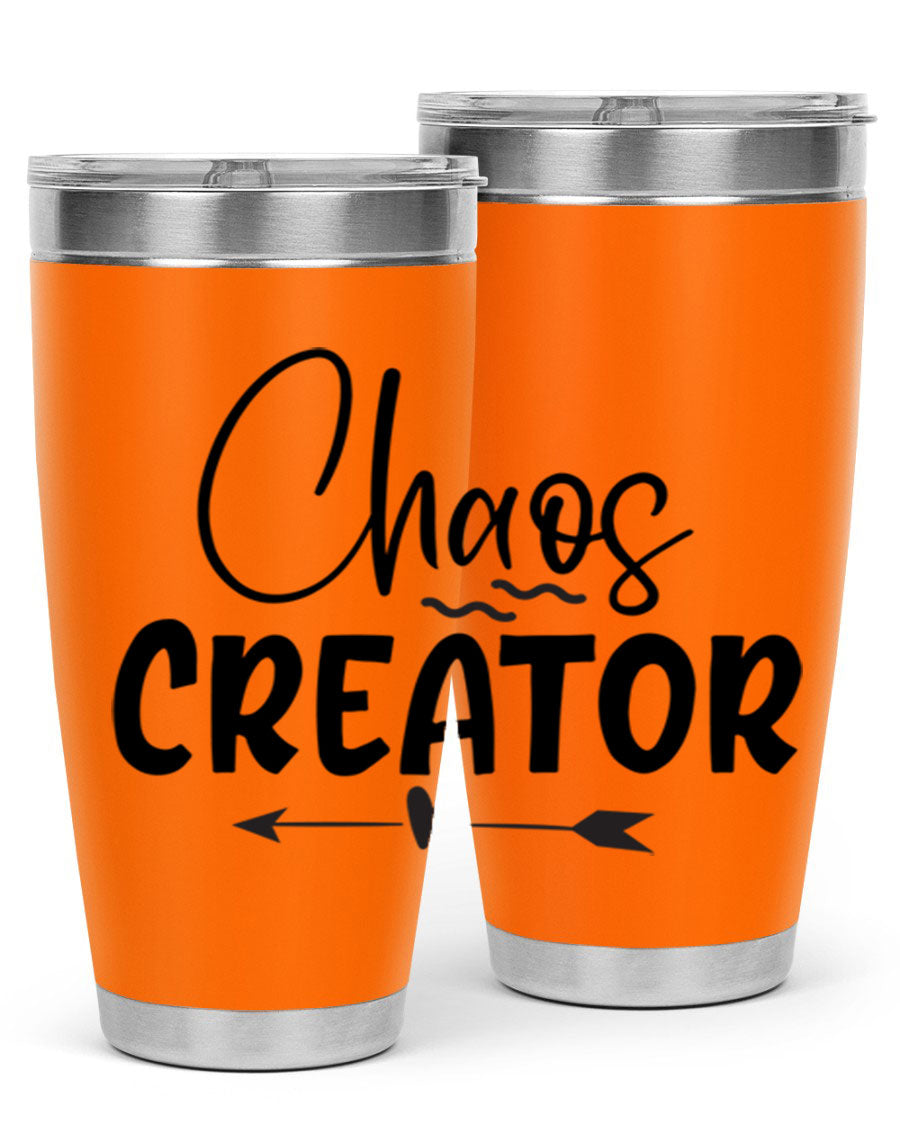 Chaos Creator Style 271# baby tumbler in stainless steel with a drink-thru lid, showcasing its sleek design and double wall vacuum insulation.