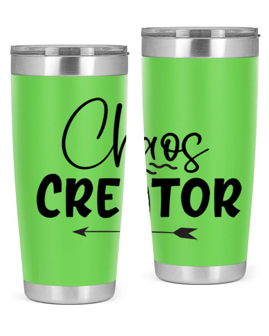 Chaos Creator Style 271# baby tumbler in stainless steel with a drink-thru lid, showcasing its sleek design and double wall vacuum insulation.