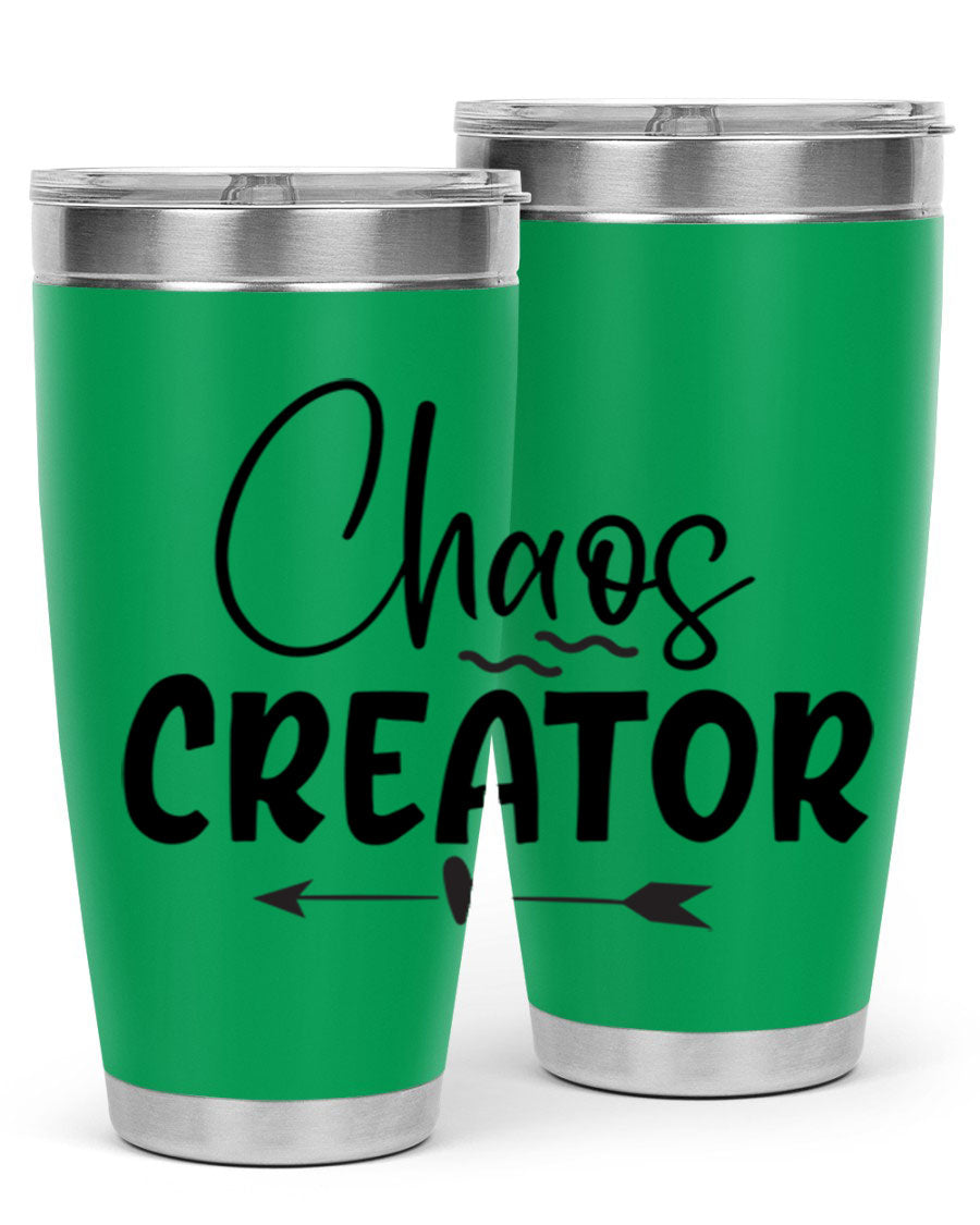 Chaos Creator Style 271# baby tumbler in stainless steel with a drink-thru lid, showcasing its sleek design and double wall vacuum insulation.