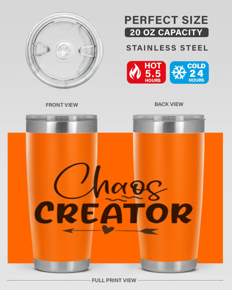 Chaos Creator Style 271# baby tumbler in stainless steel with a drink-thru lid, showcasing its sleek design and double wall vacuum insulation.