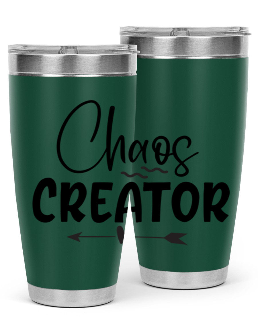 Chaos Creator Style 271# baby tumbler in stainless steel with a drink-thru lid, showcasing its sleek design and double wall vacuum insulation.
