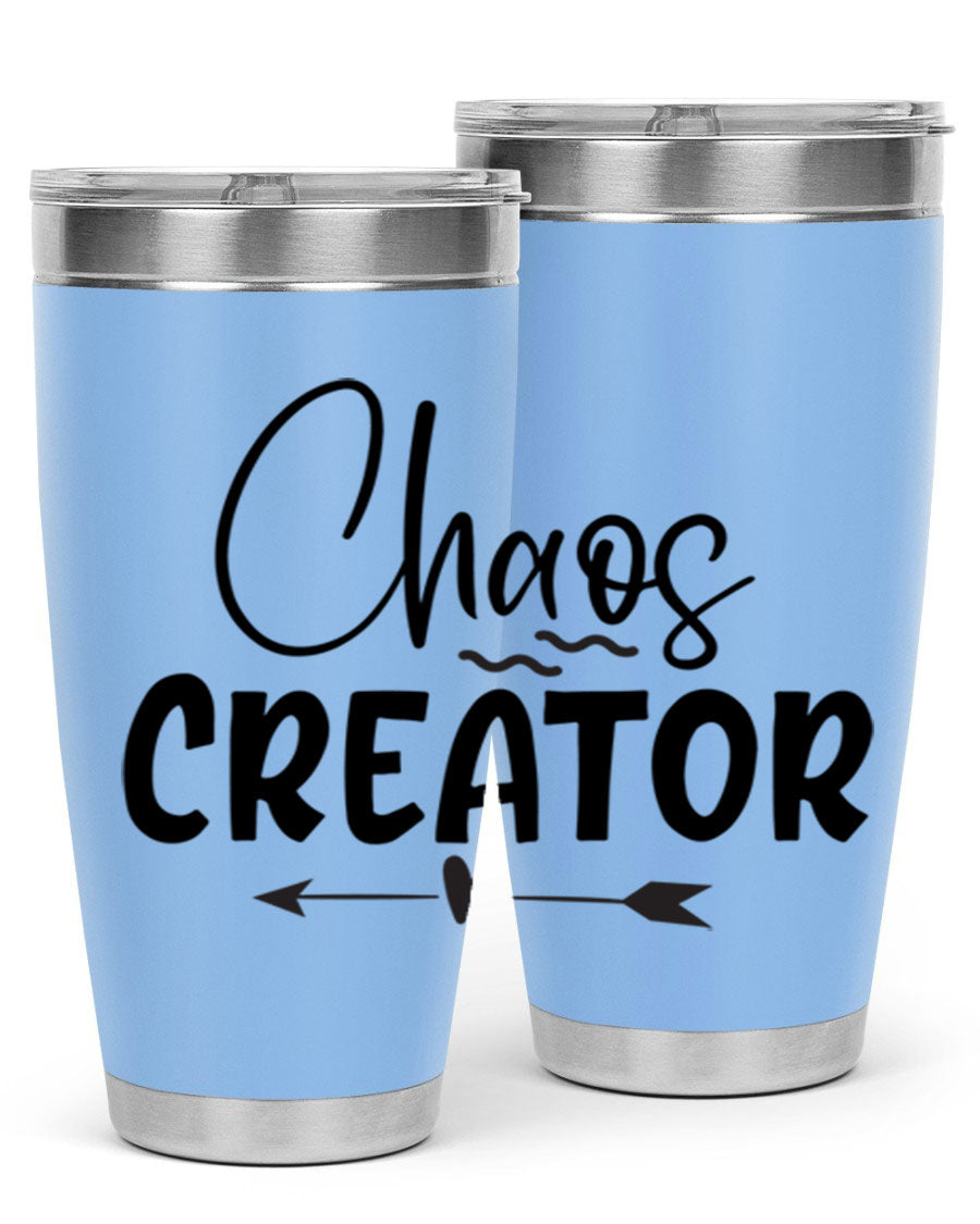 Chaos Creator Style 271# baby tumbler in stainless steel with a drink-thru lid, showcasing its sleek design and double wall vacuum insulation.