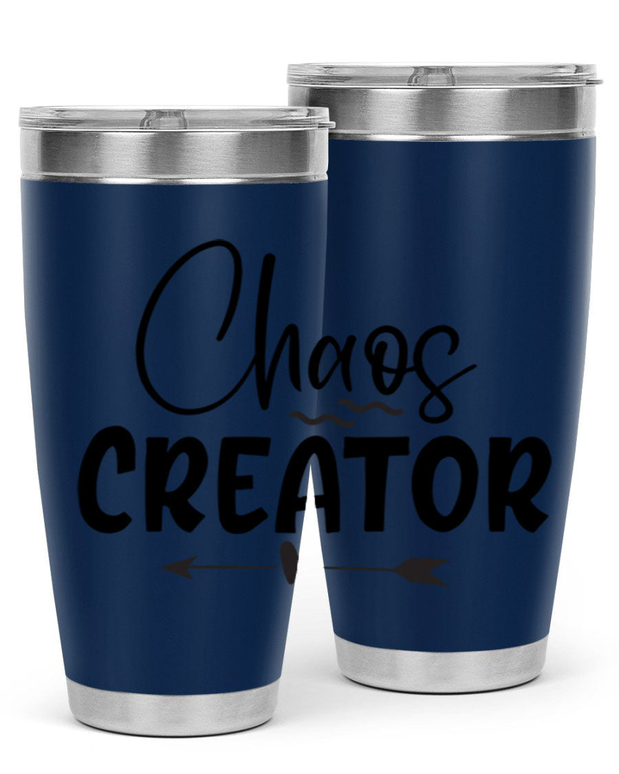 Chaos Creator Style 271# baby tumbler in stainless steel with a drink-thru lid, showcasing its sleek design and double wall vacuum insulation.