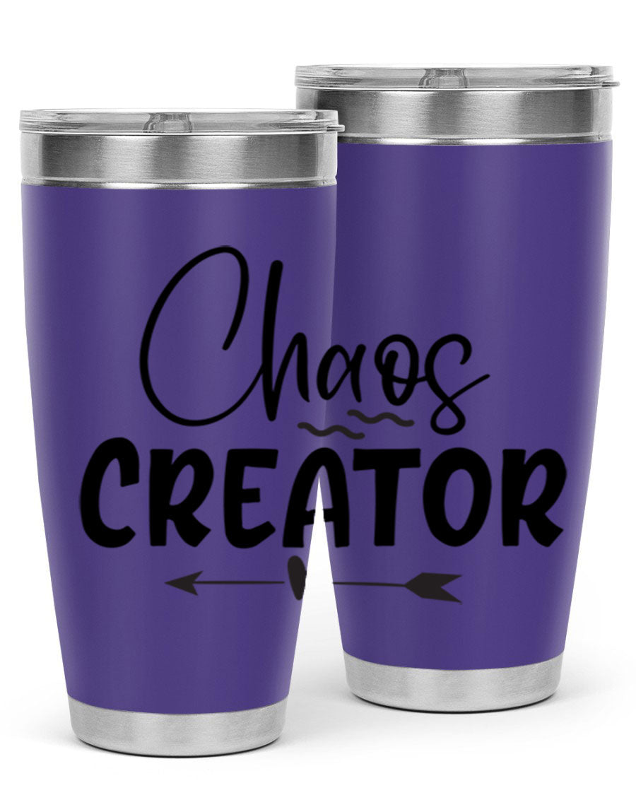 Chaos Creator Style 271# baby tumbler in stainless steel with a drink-thru lid, showcasing its sleek design and double wall vacuum insulation.