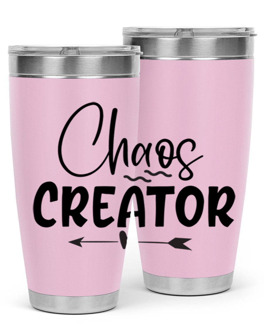 Chaos Creator Style 271# baby tumbler in stainless steel with a drink-thru lid, showcasing its sleek design and double wall vacuum insulation.