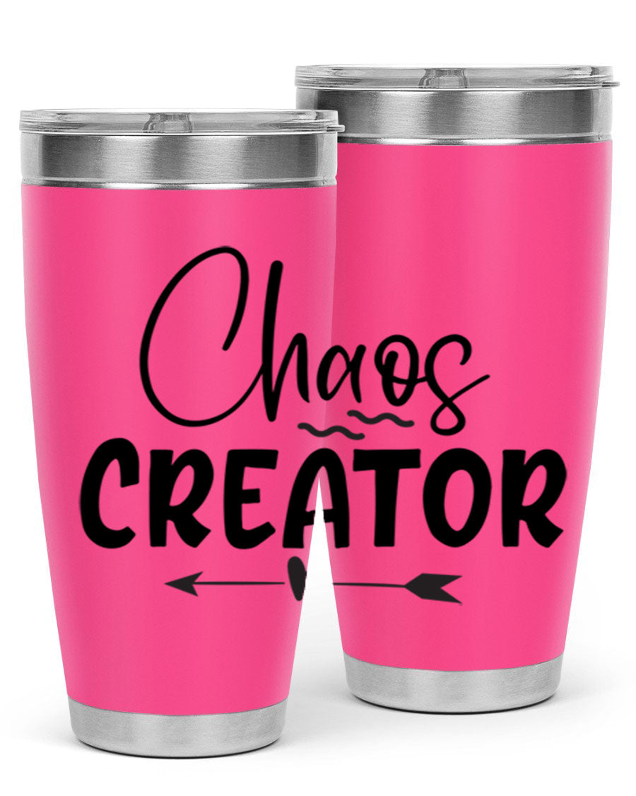 Chaos Creator Style 271# baby tumbler in stainless steel with a drink-thru lid, showcasing its sleek design and double wall vacuum insulation.