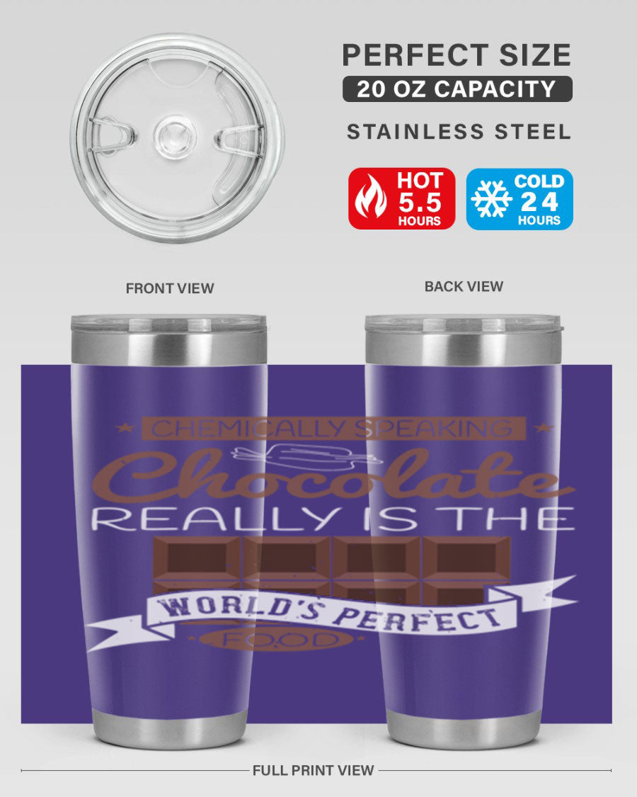Stylish stainless steel tumbler featuring a chocolate-themed design, perfect for hot and cold beverages.